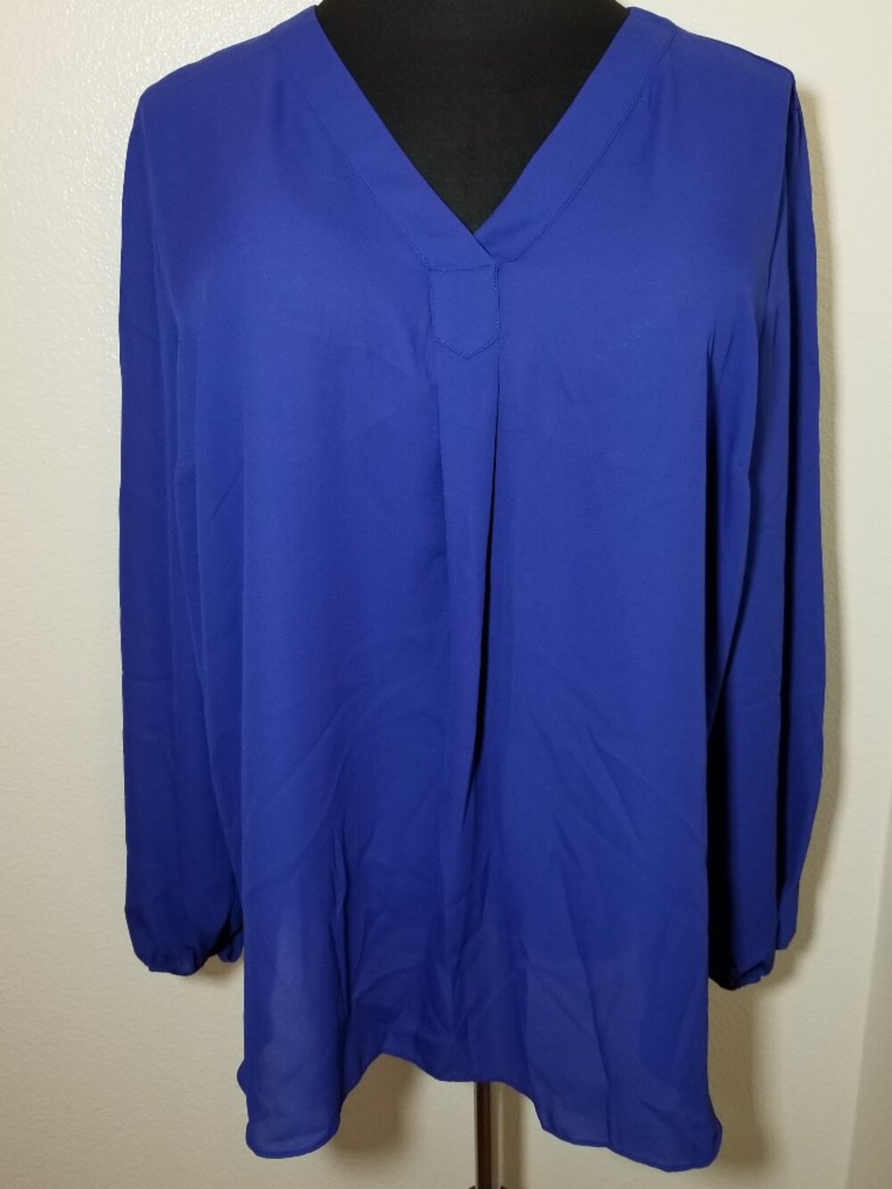 Apt. 9 Womens 3X Royal Blue V Neck Long Sleeve Blouse Office Wedding Retro Party